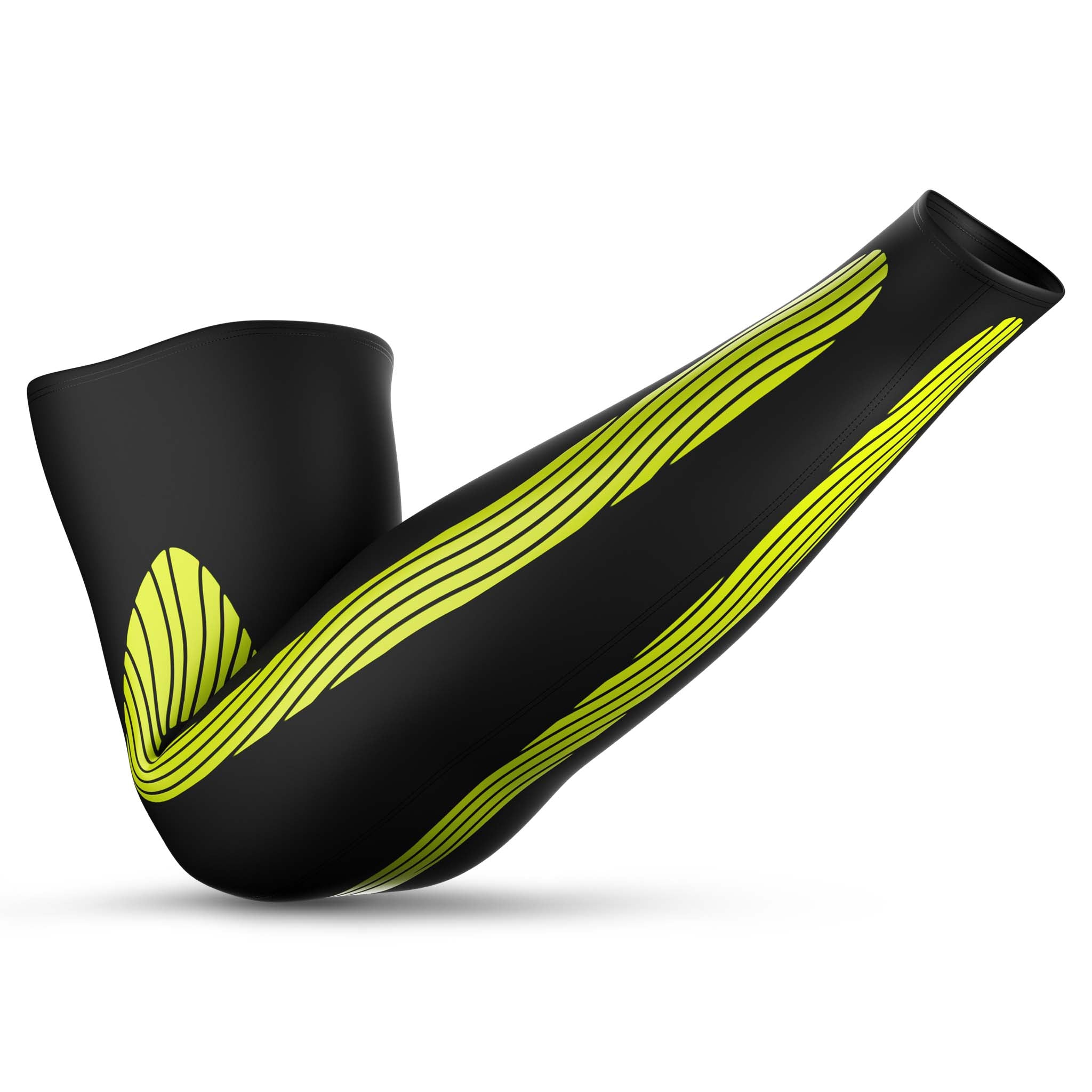 Black Compression arm sleeves 6610 with green stripes, sports support, back page view.