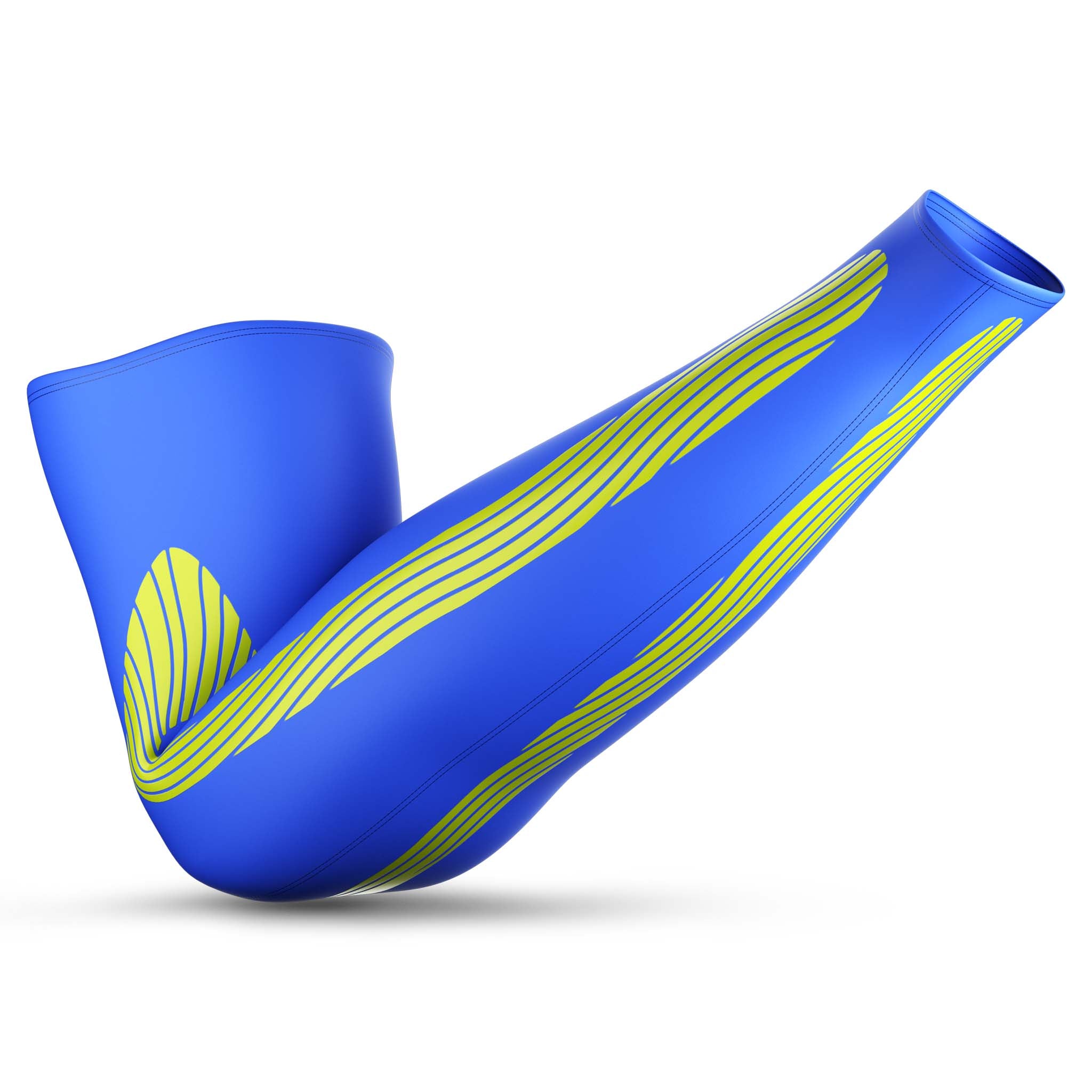 Blue Compression arm sleeves 6610 with yellow kinesiological lines, sports support, back page view
