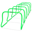 Front page view of green Training hurdle, football training equipment, shown as a 6-pack.