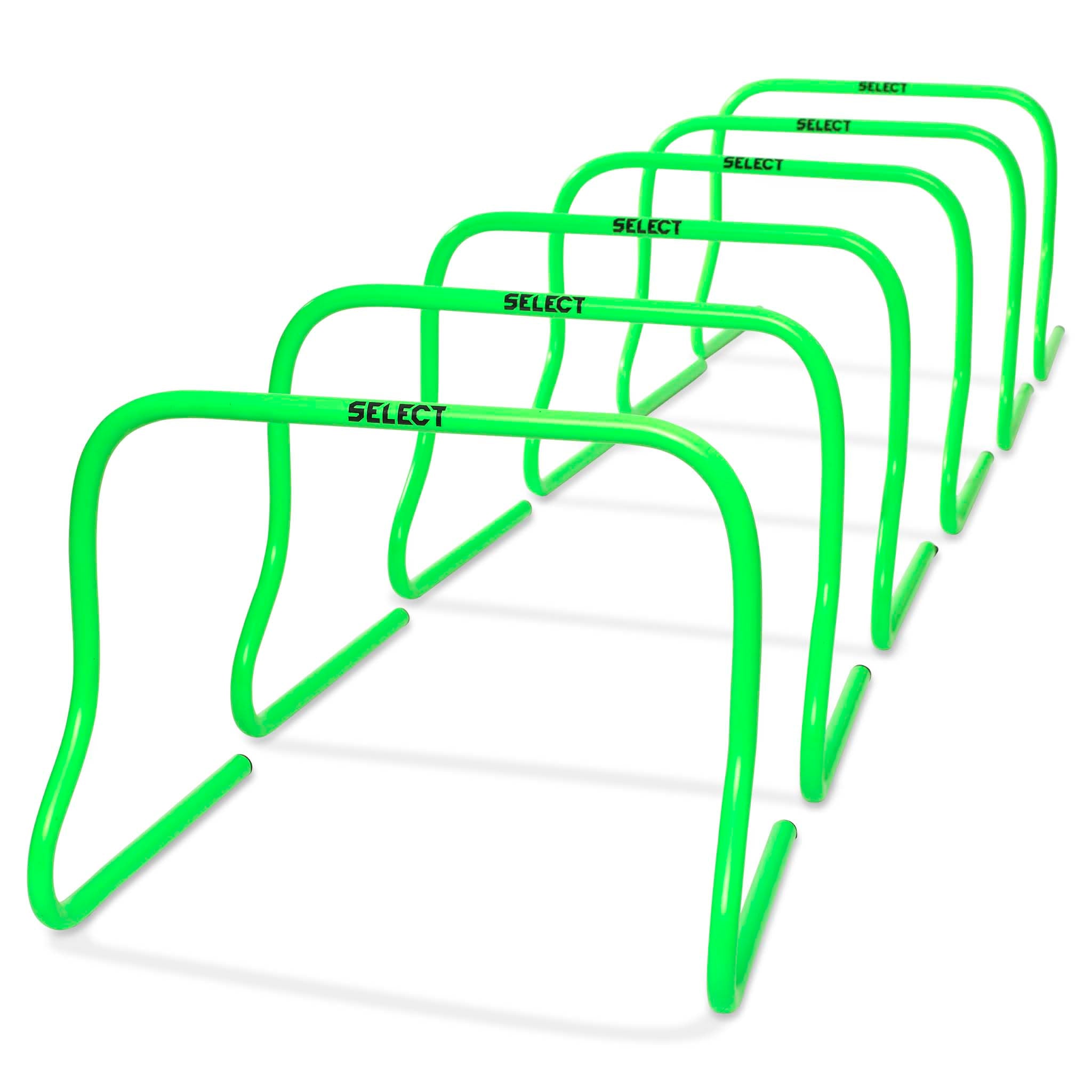 Front page view of green Training hurdle, football training equipment, shown as a 6-pack.
