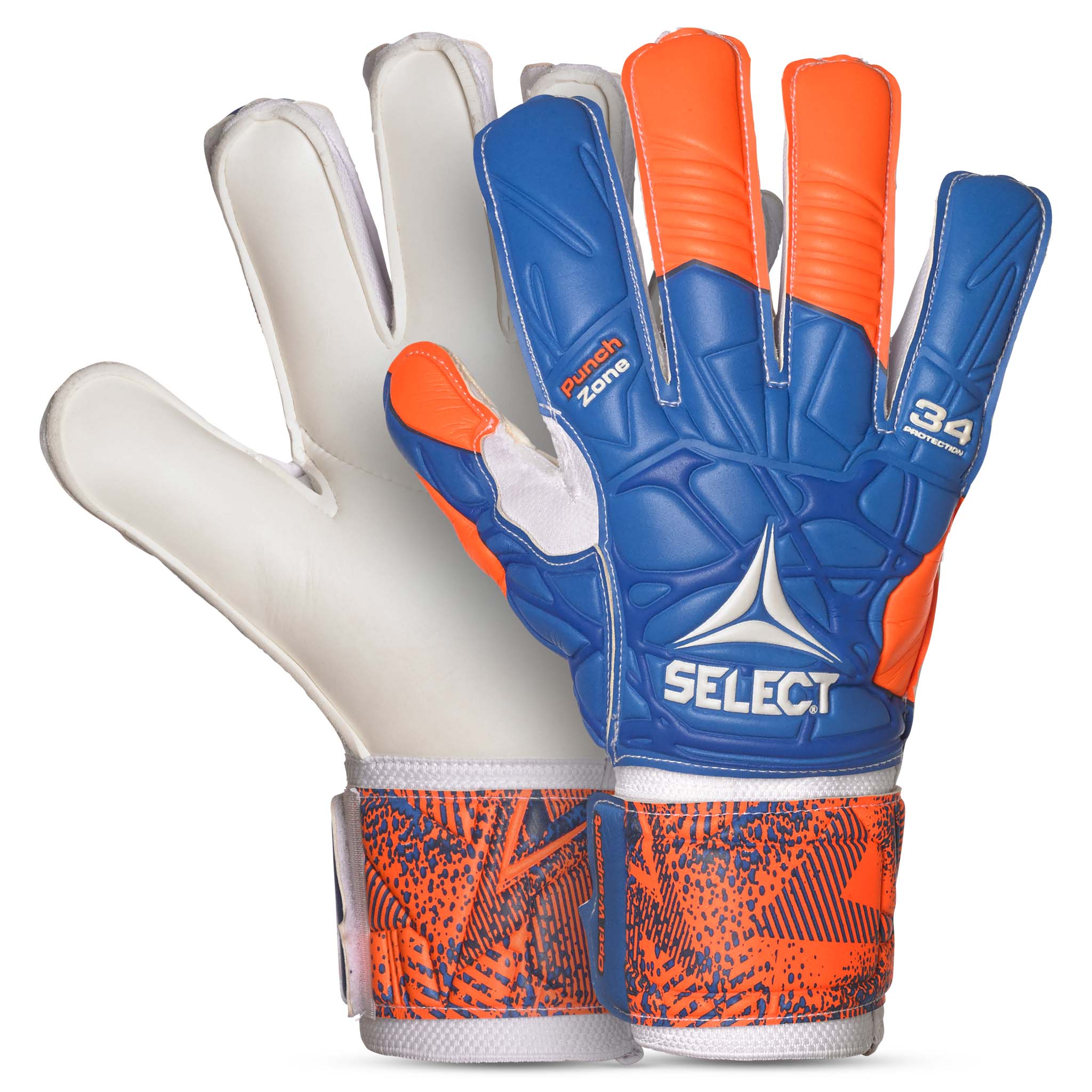 Goalkeeper gloves - 34 Protection Flat cut #colour_orange/blue/white