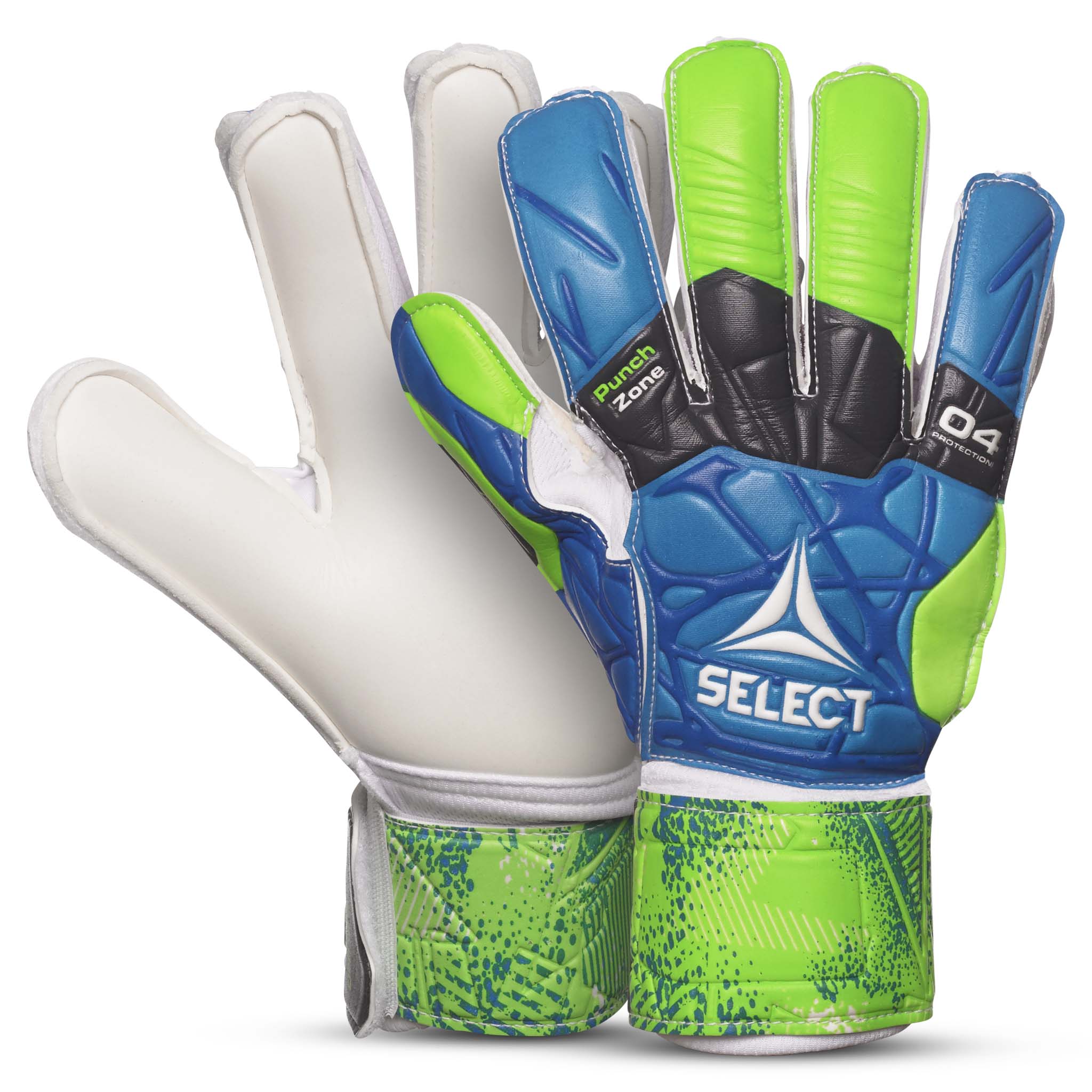Goalkeeper gloves - 04 Protection Flat cut #colour_blue/green/white